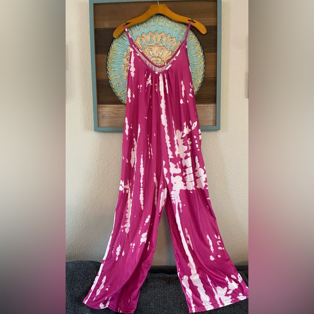NEW Boho Tie Dye Loose Casual Wide Leg Jumpsuit - Picture 3 of 7